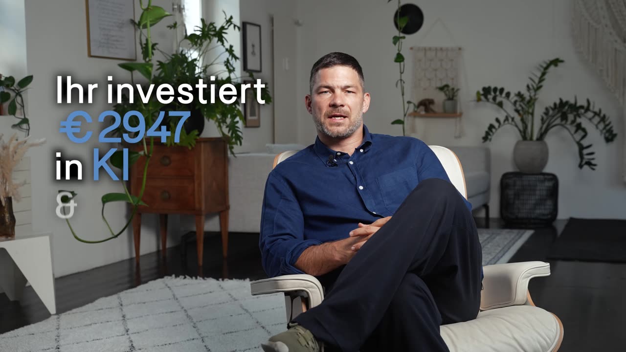 Vorschau: Speaker im Sessel, Einblendung zu Investitionen in KI.