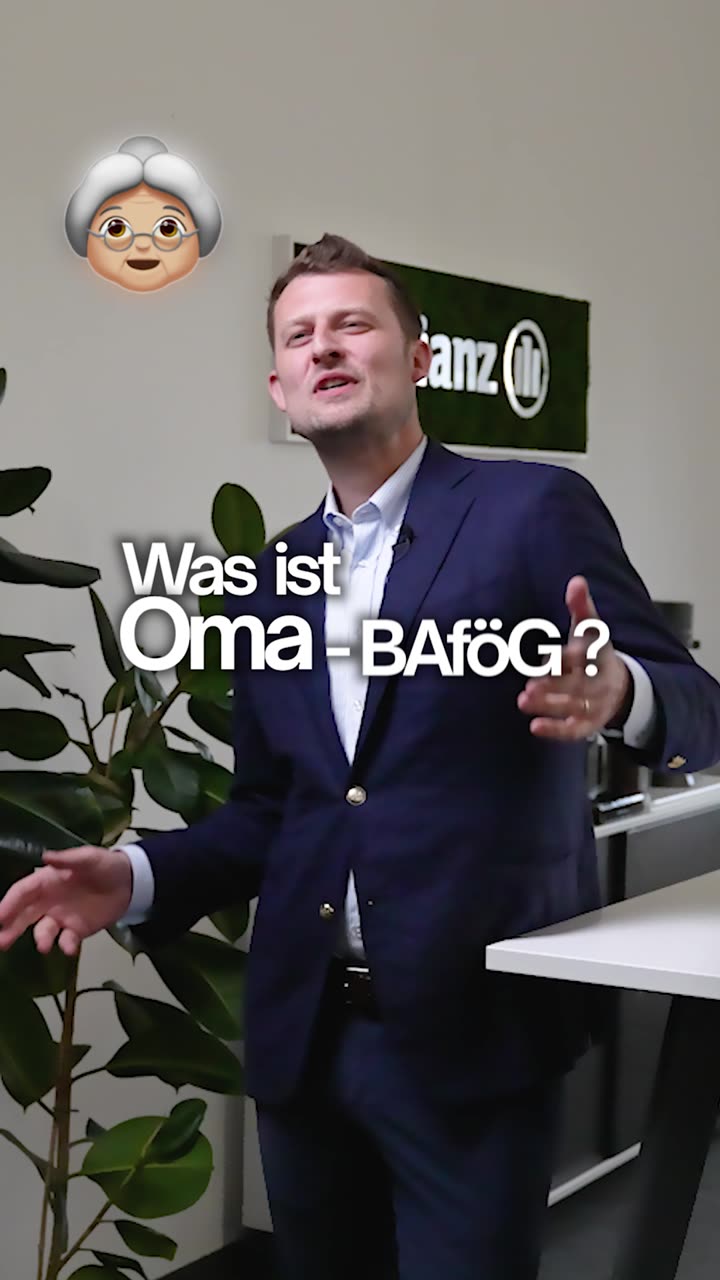 Vorschau: Berater mit Oma-Emoji und Titel Was ist Oma-BAföG?